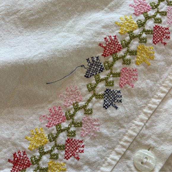 Handmade Top Embroidery Short Sleeve Cotton Button Round Collares  - Picture 7 of 7